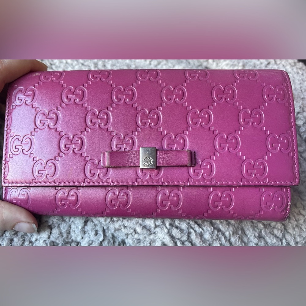 Gucci Guccissima Ribbon Long Wallet Magenta